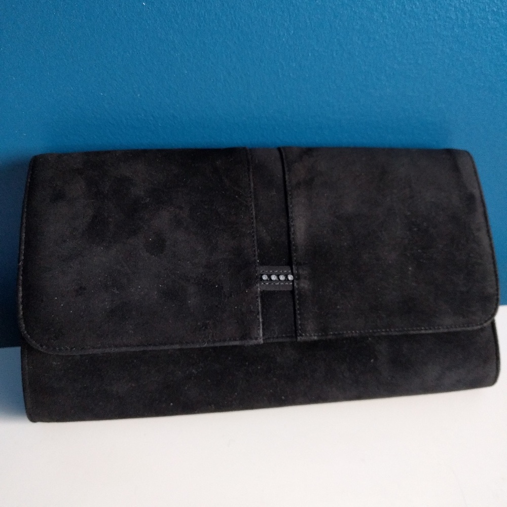 Suede Clutch vintage purse Black